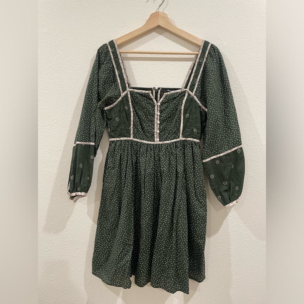 Madewell Mix Square-neck Green Quilted Floral Spring Prairie Mini Dress Size 2 - Picture 6 of 12